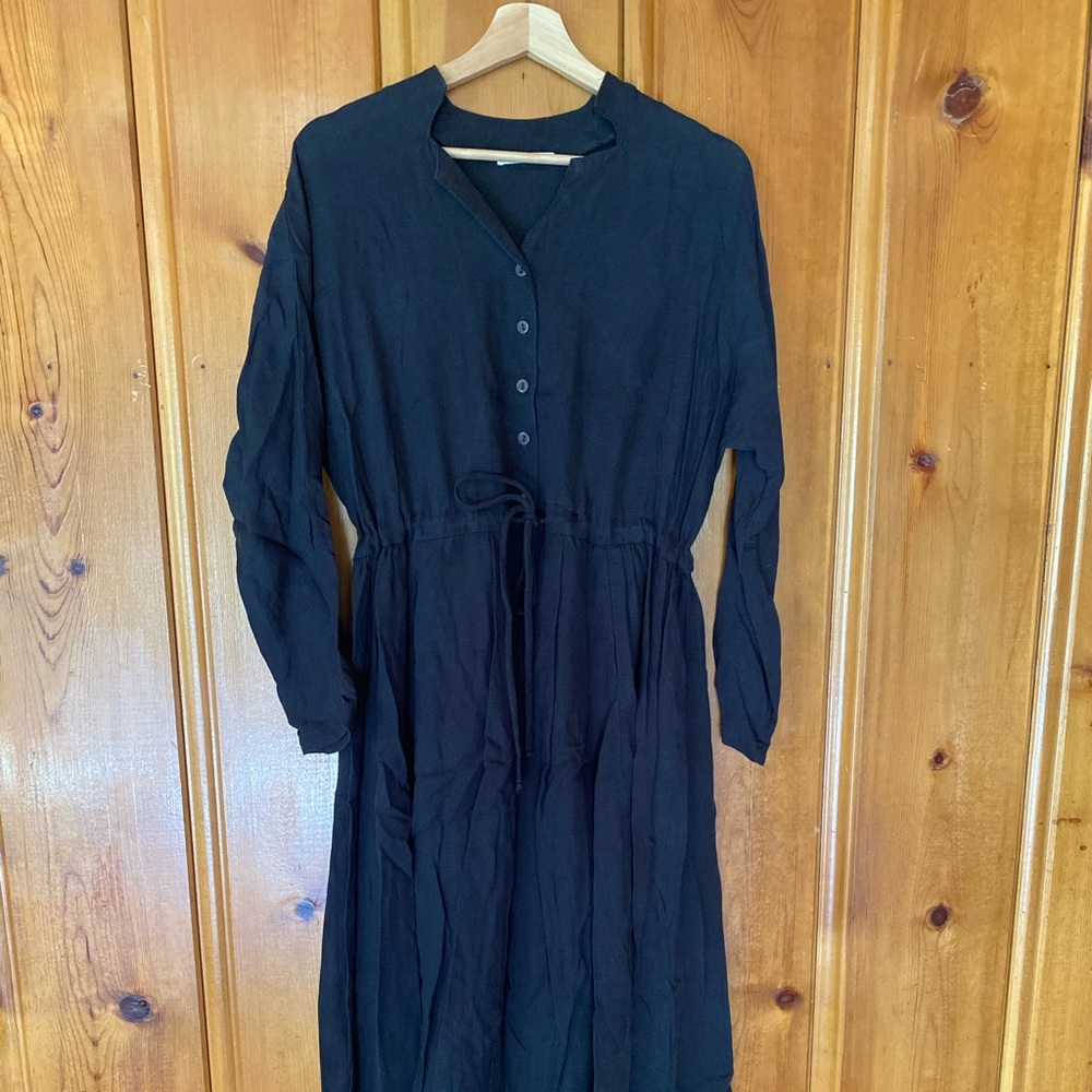 Black Crane Black Linen Prarie Dress